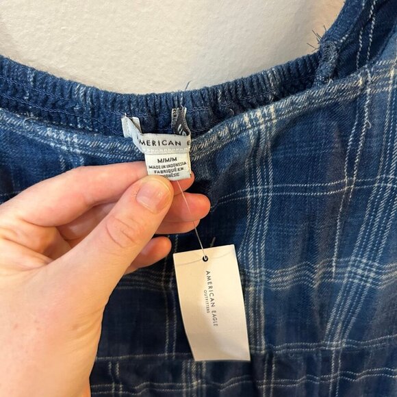 NWT American Eagle Blue Navy Plaid Sleeveless Mini Dress Women’s Size Medium - Picture 3 of 4